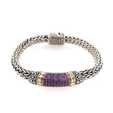 Silver & Gold Bracelet with Pave Amethyst- 6.75 Inches